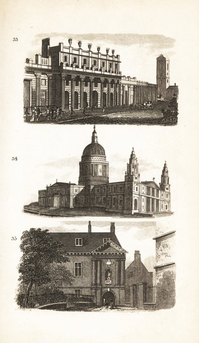 Die Bank of England, St. Paul’s Cathedral und die Blue-Coat School oder Christ’s Hospital von Isaac Taylor