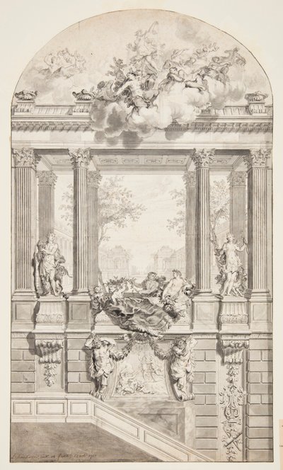 Entwurf für Treppe, Schloss Voorst, Den Haag, Niederlande von Isaac de Moucheron