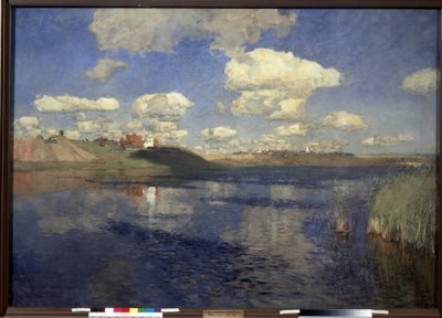 Der See (Ansicht eines Sees mit Schilf, einem Dorf und Feldern) von Isaak Ilyich Levitan