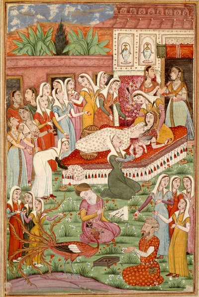 Islamische Kunst: Die Geburt von Roustam durch Kaiserschnitt Persische Miniatur aus einem Manuskript des epischen Gedichts „Shahnameh“ (Buch der Könige) von Ferdowsi (ca. 940-1020) Chantilly, Musée Condé von Islamic School