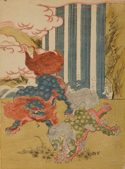Chinesische Löwen / Karashishi von Isoda Koryusai