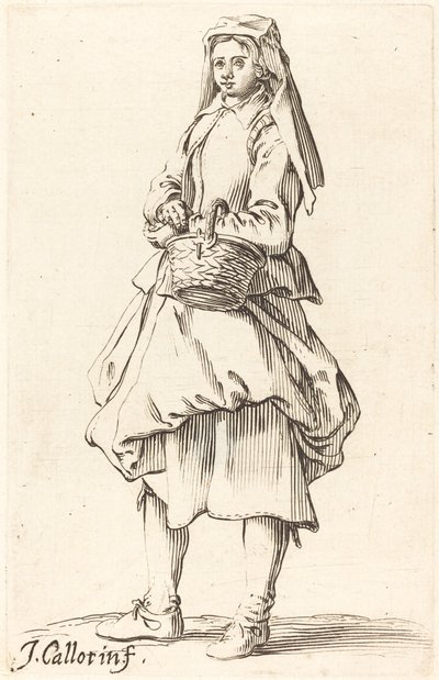 Bäuerin mit Korb, nach links gewandt von Israel Henriet after Jacques Callot