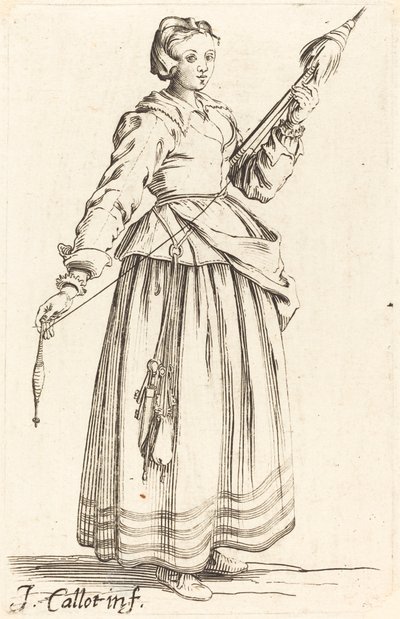 Junge Frau mit Spinnrocken, nach rechts gewandt von Israel Henriet after Jacques Callot
