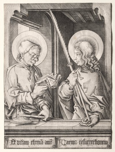 Die zwölf Apostel an gotischen Fenstern: St. Matthias und St. Judas Thaddäus von Israhel van Meckenem