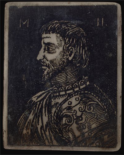 Büste eines bärtigen Mannes mit verziertem Brustpanzer nach links blickend von Italian 16th Century