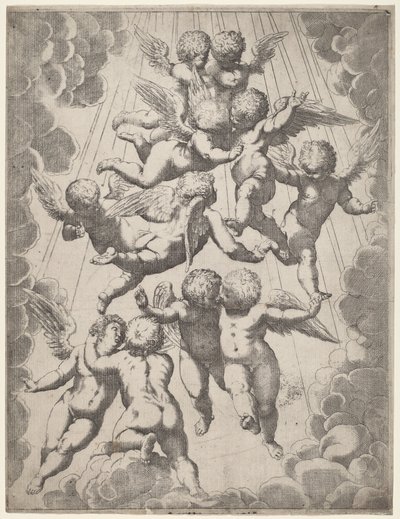 Eine Gruppe von Engeln in Herrlichkeit von Italian 17th Century, after Guido Reni, after Luca Cambiaso