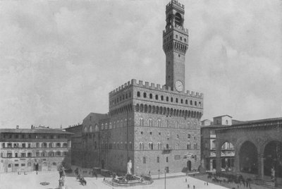 Florenz, Piazza della Signoria mit dem Palazzo Vecchio (s/w Foto) von Italian Photographer