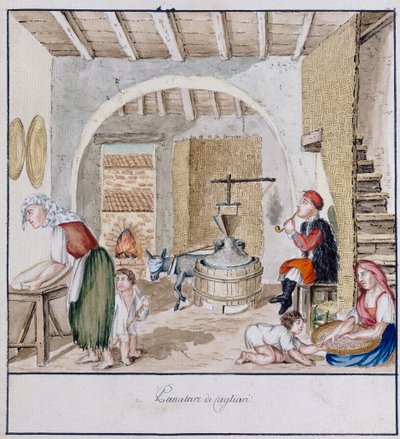 Ein rustikales Interieur in Cagliari, Druck ms. 258, Luzzetti-Sammlung von Italian School