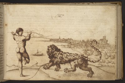 Add. 82955, f.124 Menschliche Figur und ein Wesen (