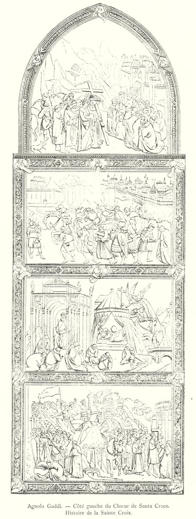 Agnolo Gaddi, Linke Seite des Chors von Santa Croce, Geschichte des Heiligen Kreuzes (Stich) von Italian School