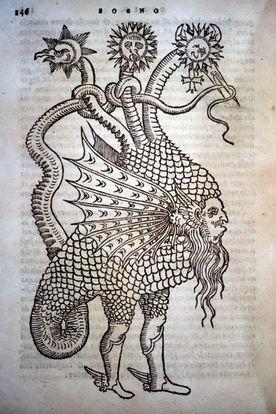 Alchemie: Monster-Hybrid, in „De Transmutatione Metallica Sogni Tre“ von Giovanni Battista Nazari, herausgegeben in Brescia 1599. von Italian School