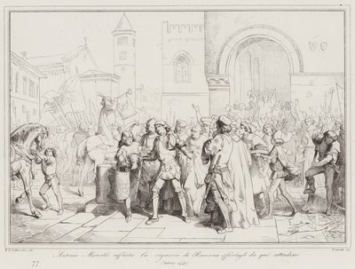 Antonio Marcello lehnt die Herrschaft von Ravenna ab, die ihm von den Bürgern angeboten wurde von Italian School