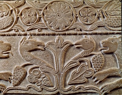 Archäologie des Mittelalters. Barbarische Kunst der Lombardei: Pluteus der Prinzessin Theodote, Geliebte von König Cunipert von Italian School