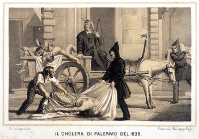 Karren sammelt die Toten während der Cholera-Epidemie in Palermo im Jahr 1835 ein von Italian School