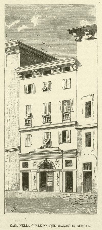 Casa Nella Quale Nacque Mazzini in Genua (Gravur) von Italian School