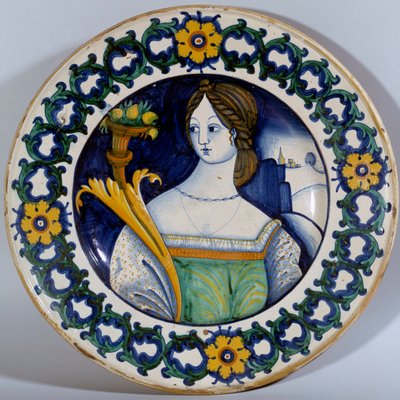 Keramikteller von Deruta mit einem Porträt einer Frau. Um 1510 von Italian School