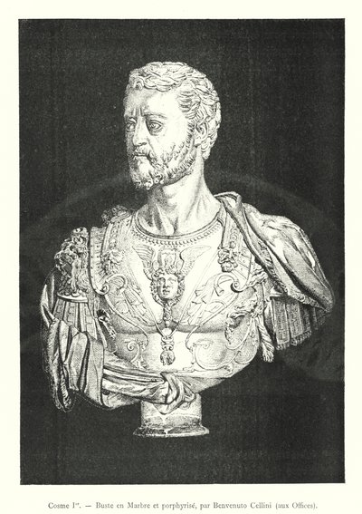 Cosimo I., Büste aus Marmor und Porphyr, von Benvenuto Cellini, in den Uffizien von Italian School