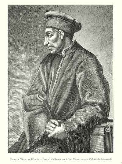 Cosme der Alte, nach dem Porträt von Pontormo, in San Marco, in der Zelle von Savonarola (Gravur) von Italian School