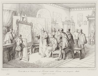 Heinrich III., König von Polen und Frankreich, besucht Tizian in seinem Atelier von Italian School