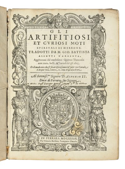 Erstausgabe von Aleottis Übersetzung von Heros Pneumatiken von Italian School