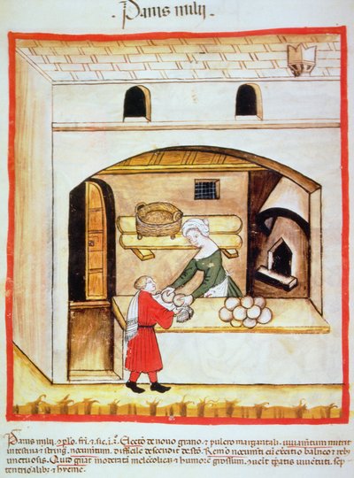 Zubereitung von Hirsebrot, Illustration aus Tacuinum Sanitatis Codex Vindobonensis von Italian School