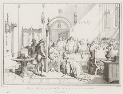 Francesco Dandolo bittet Clemens V., den Bann aufzuheben von Italian School