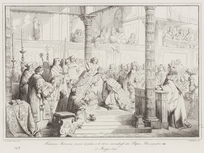Francesco Morosini erhält den Pileus und das Schwert, die ihm von Papst Alexander VIII. gesandt wurden von Italian School