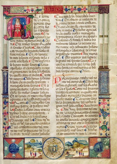 Frontispiz, aus einer Mariegola der Laiengilde von St. Rocco und St. Nikolaus von Italian School