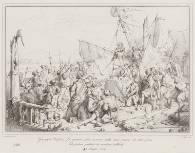 Giuseppe Dolfino lässt die Mannschaft seines Schiffes schwören, das Pulver lieber in die Luft zu jagen, als sich zu ergeben von Italian School