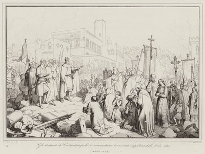 Die Bewohner von Konstantinopel unterwerfen sich den Kreuzfahrern und bitten um ihr Leben von Italian School