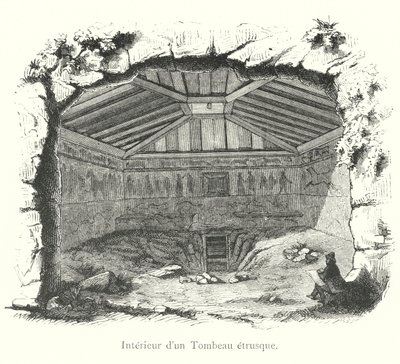 Innenraum eines etruskischen Grabes (Gravur) von Italian School