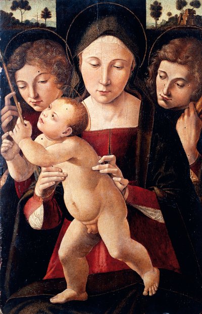 Madonna und Kind mit zwei Engeln von Italian School