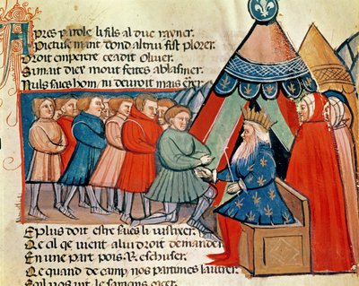 Ritter schwören Karl dem Großen (742-814) die Treue, aus einem venezianischen Kodex von Italian School