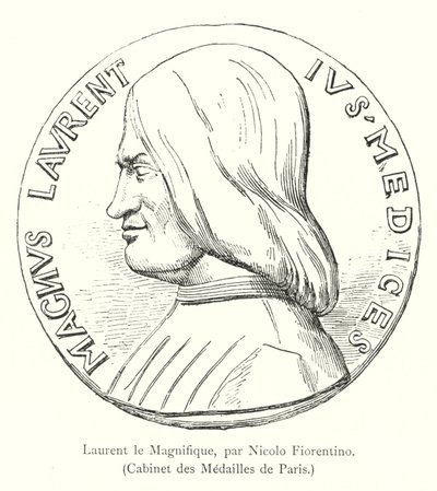 Lorenzo der Prächtige, von Nicolo Fiorentino, Kabinett der Medaillen von Paris (Gravur) von Italian School