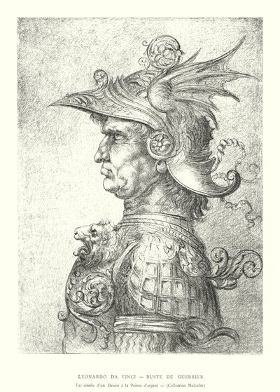 Leonardo da Vinci, Büste eines Kriegers, Faksimile einer Silberstiftzeichnung, Sammlung Malcolm von Italian School