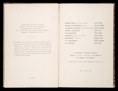 Libretto della Tosca von Giacomo Puccini, Edition Ricordi, Italien von Italian School