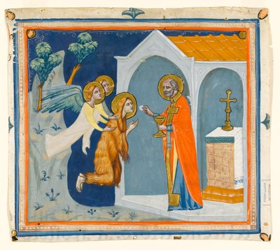 St. Maria Magdalena in der Wildnis um Aix, von Engeln zu St. Maximin getragen, der ihr die letzte Kommunion verabreicht, um 1330 von Italian School
