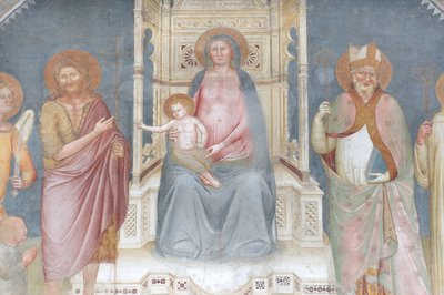 Madonna mit Kind, Erzengel Gabriel, Johannes der Täufer, Heiliger Ambrosius, Heiliger Bernhard von Italian School