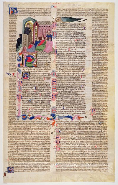 Marlay Cutting IT.11: Blatt mit Miniatur aus Gratians Decretum, das einen Mönch zeigt, der einer Gemeinde von Männern und Frauen predigt von Italian School