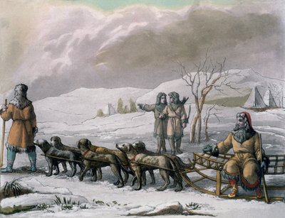 Männer von Kamtschatka mit einem Hundeschlitten, aus Costumi dei... von Giulio Ferrario, ca. 1820er-30er Jahre von Italian School