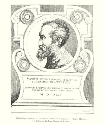 Michelangelo Buonarroti, Faksimile des Porträts von J Bonasone, nach dem Abzug aus der Sammlung von Baron Edmond de Rothschild von Italian School