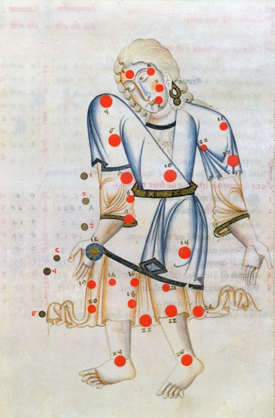 Ms.1036 Die Konstellation der Jungfrau, aus Liber de stellis fixarum, einer lateinischen Übersetzung des Buches der Fixsterne von Abr ar-Rahman Al Sufi (903-986 n. Chr.) von Italian School