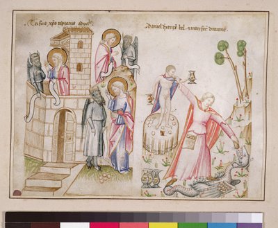 Christi Versuchung, Daniel zerstört Bel, aus Speculum Humanae Salvationis von Italian School