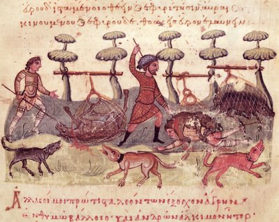 Ms Grec 479 Jagd mit Netzen, Illustration aus der Cynegetica von Oppian von Italian School