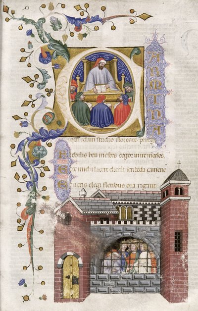 Boethius mit Studenten im Gefängnis, aus De Consolatione Philosophiae cum Commento, 1385 von Italian School