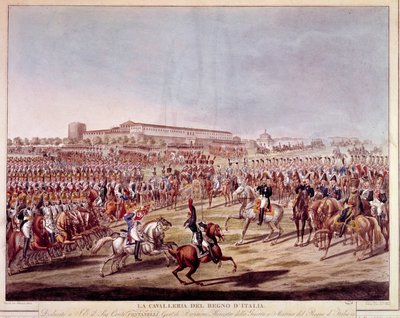 Parade der italienischen Kavallerie des Königreichs Italien. Drucke aus dem frühen 19. Jahrhundert von Italian School