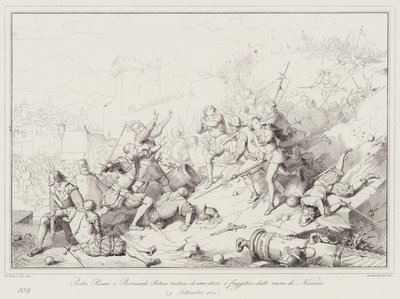 Pietro Pisani und Bernardo Polani versuchen, die Flüchtigen von den Mauern von Nikosia zu stoppen von Italian School