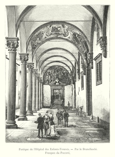 Portikus des Findelkindhospitals, von Brunelleschi, Fresken von Poccetti von Italian School