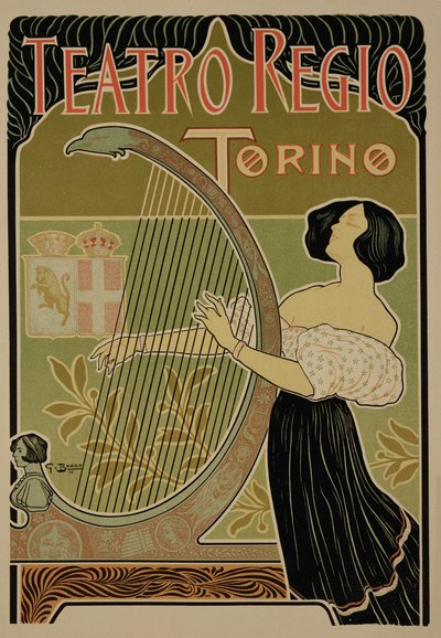 Reproduktion eines Plakats, das das Theatre Royal, Turin, bewirbt von Italian School