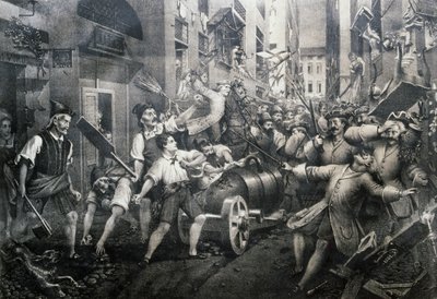 Aufstand im Portoria-Viertel in Genua gegen die Österreicher 1746, angeführt von Giovan Battista Perasso (1735-1781) bekannt als Balilla von Italian School